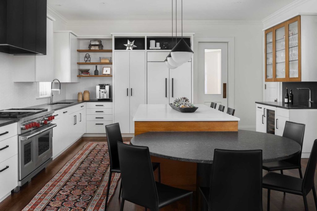 White and black kitchen dining area