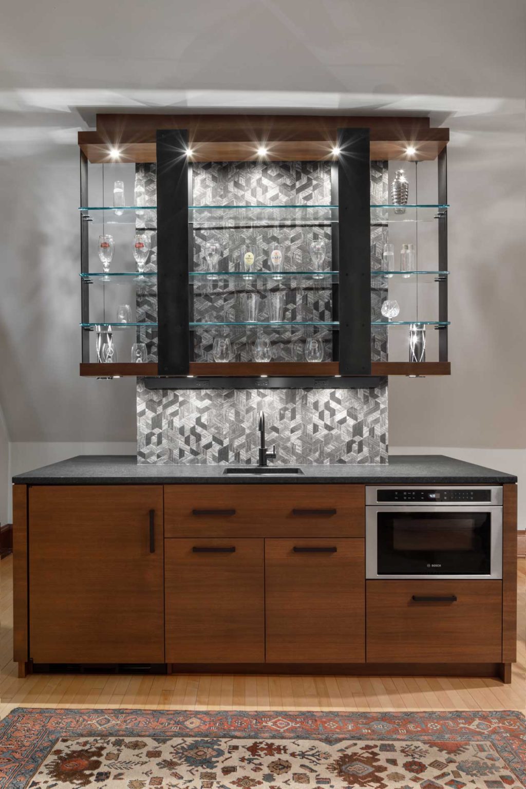 Wet bar and beverage glass storage in home theater