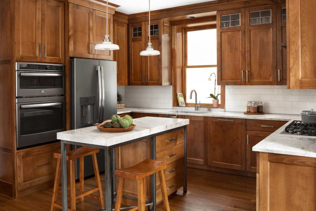 Custom cabinetry and kitchen island