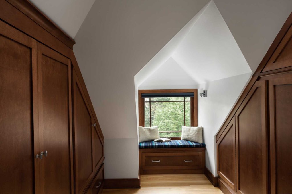 Window seat with dramatic roof line